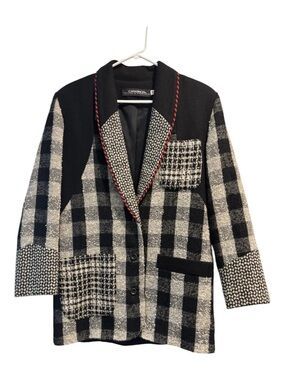 Lutton & Horsfield Black & White Checked Pea Coat with Contrast Trim